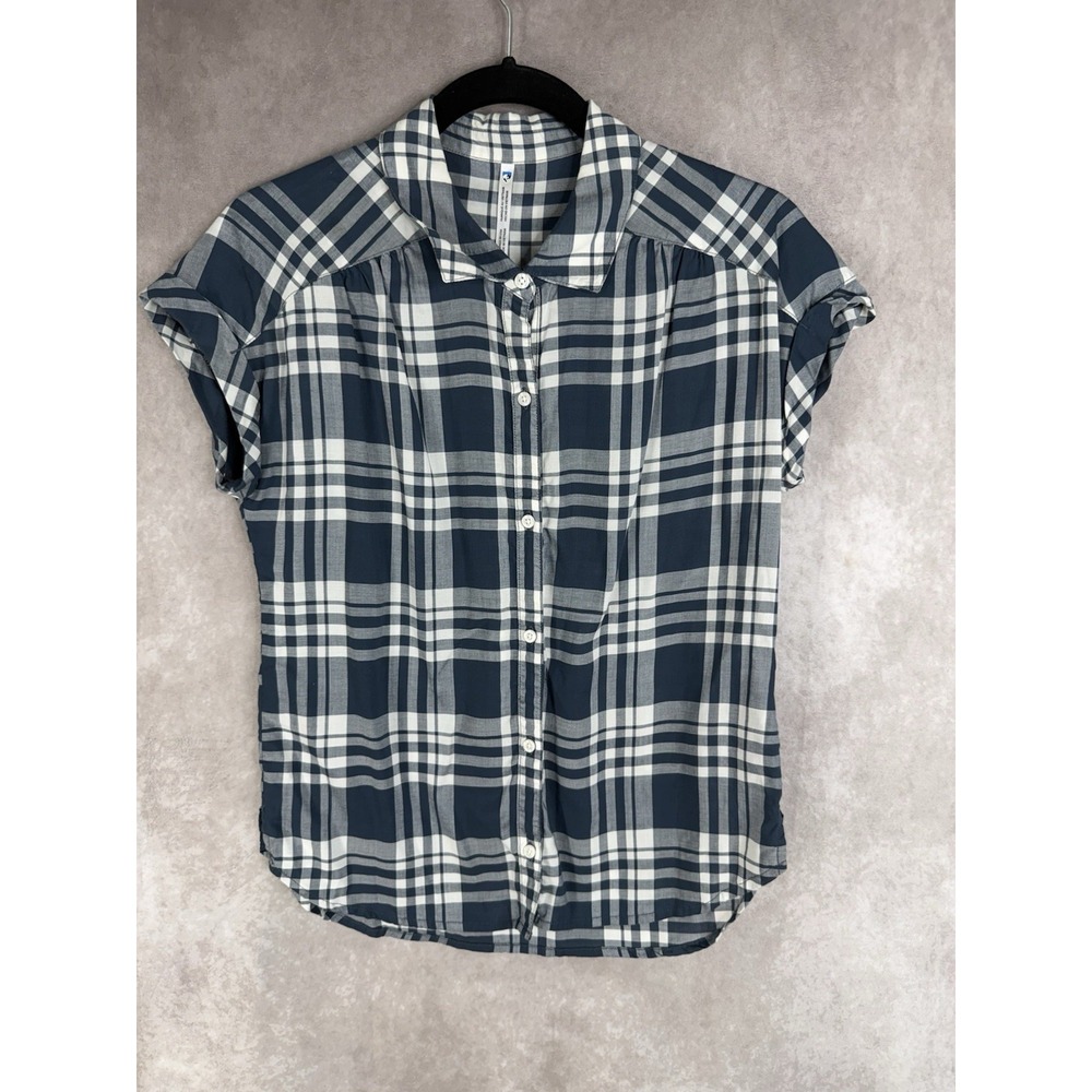 KUHL Wylde Button Down Short Cap Sleeve Plaid Shirt In Blue Women's Size XS